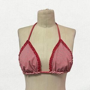 Frankies Bikinis Nick Triangle Halter Bikini Top on Scarlet Stripe